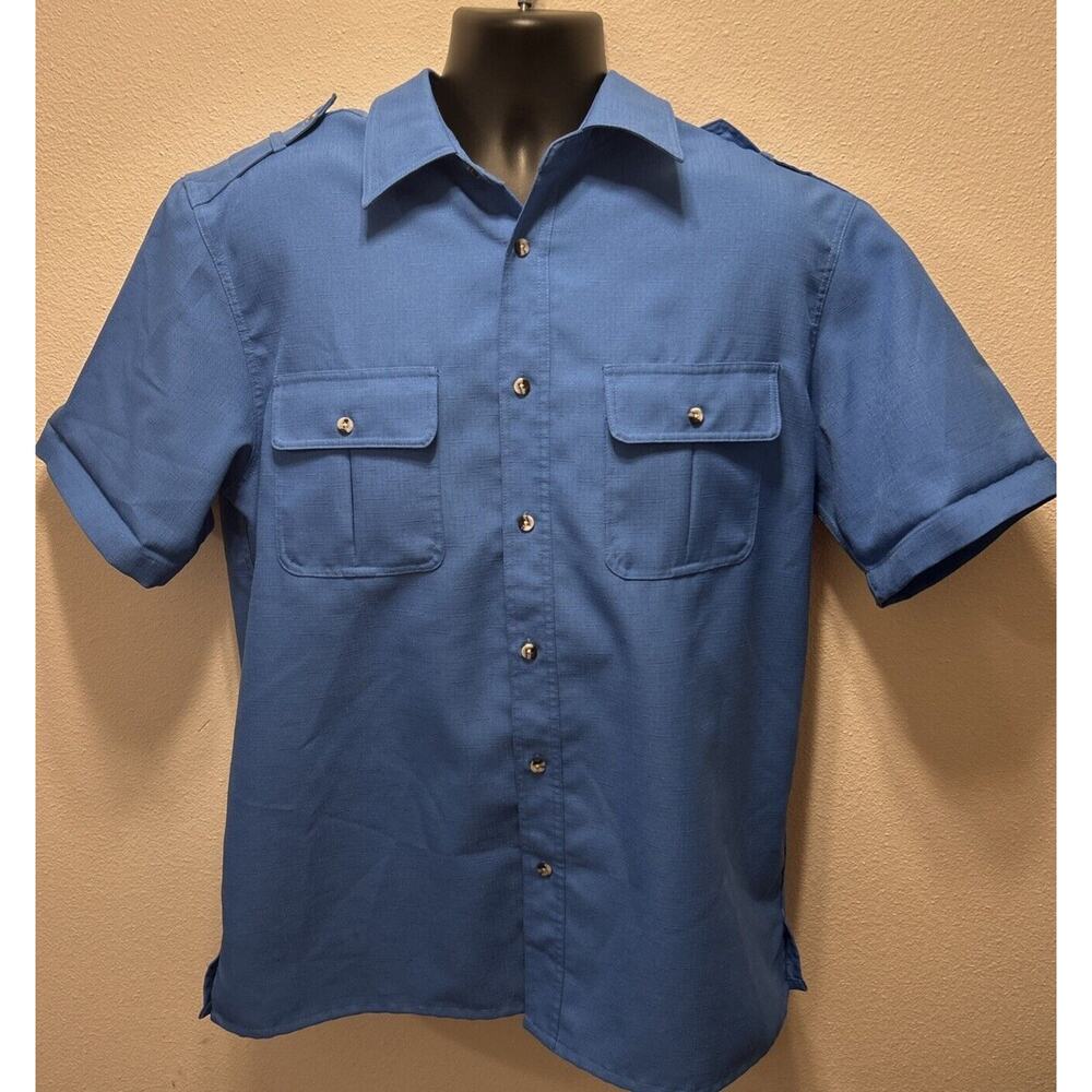 John Blair Shirt Men L Blue‎ Button Up Short Sleeve Comfort Casual Pockets Pilot